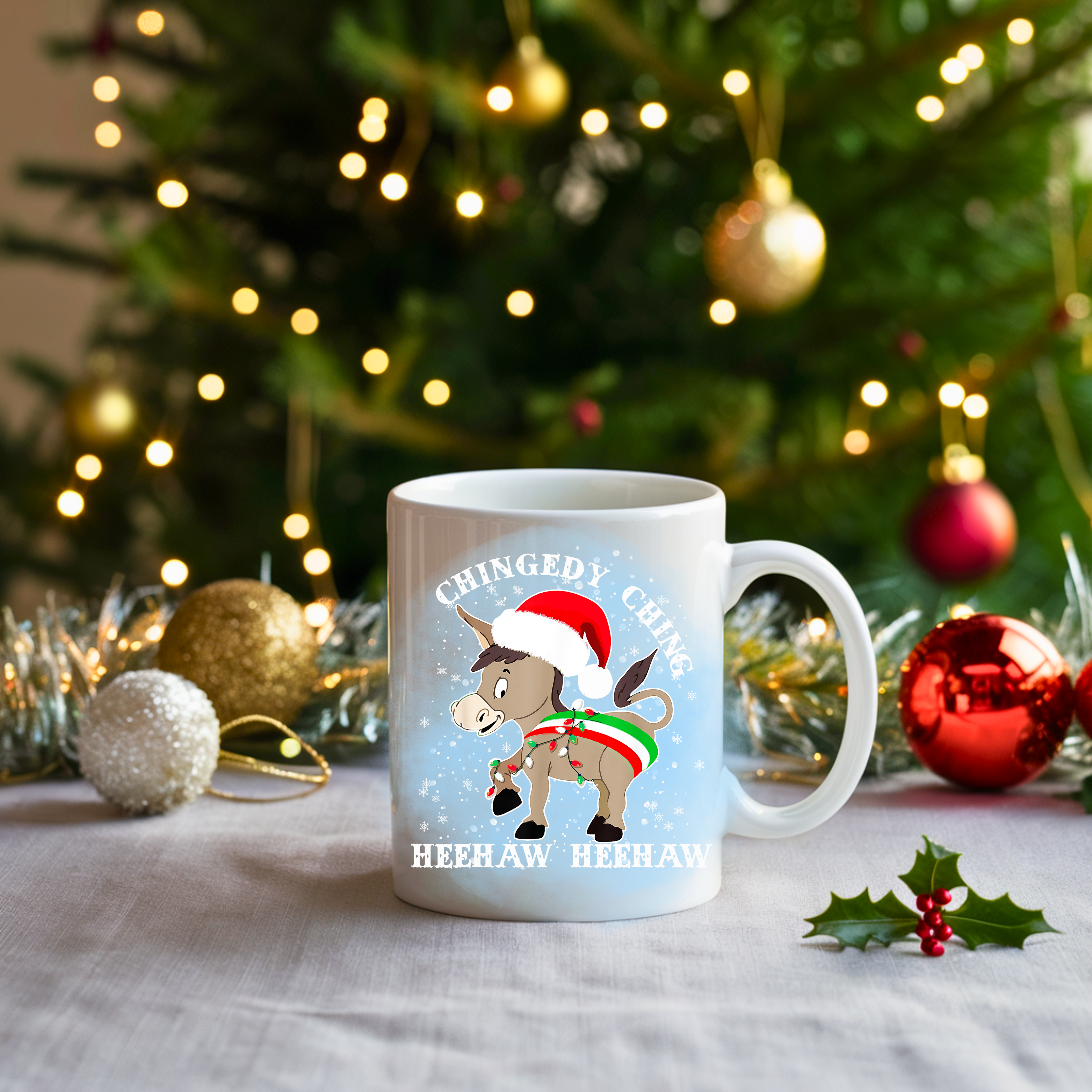 Dominic the Italian Christmas Donkey Mug 15 oz Red Handle