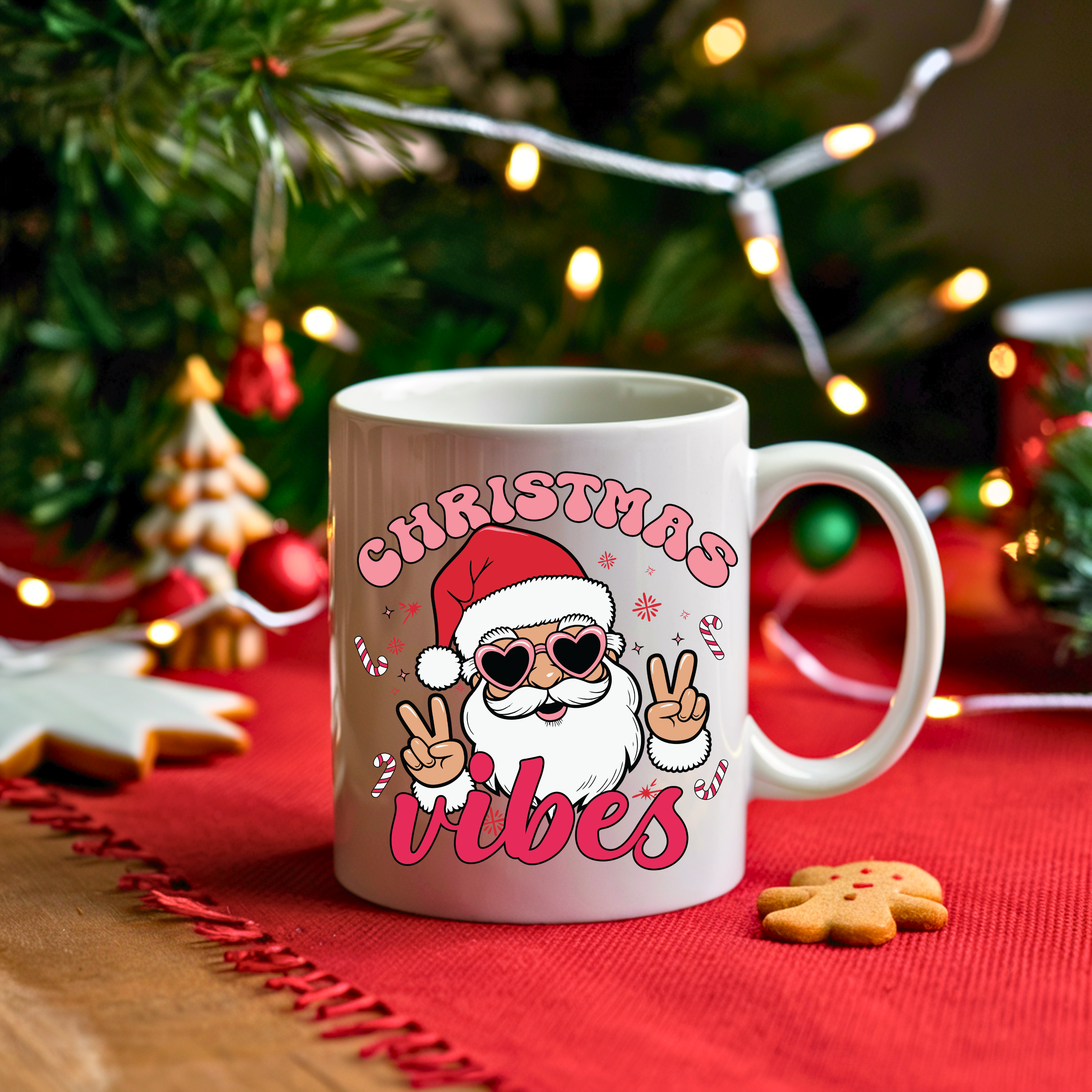 Christmas Vibes Santa Mug - 15 oz Ceramic Holiday Cup