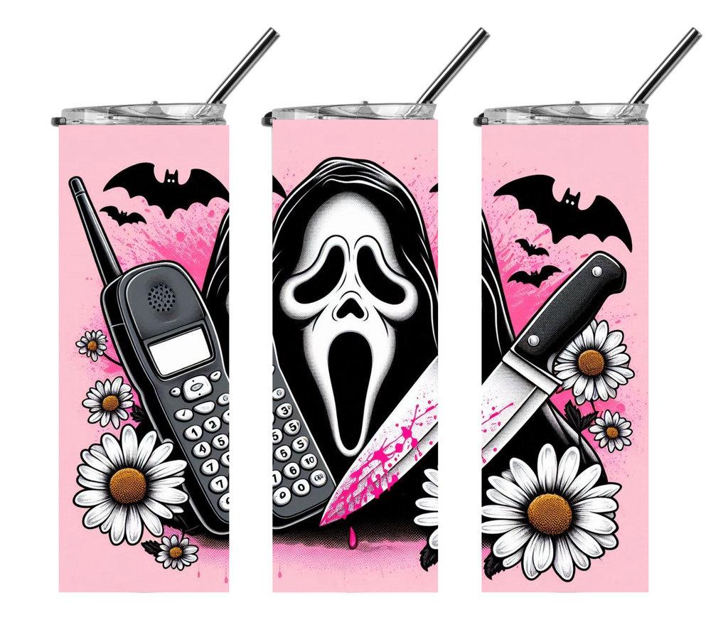 Pink Halloween scream 20 oz tumbler