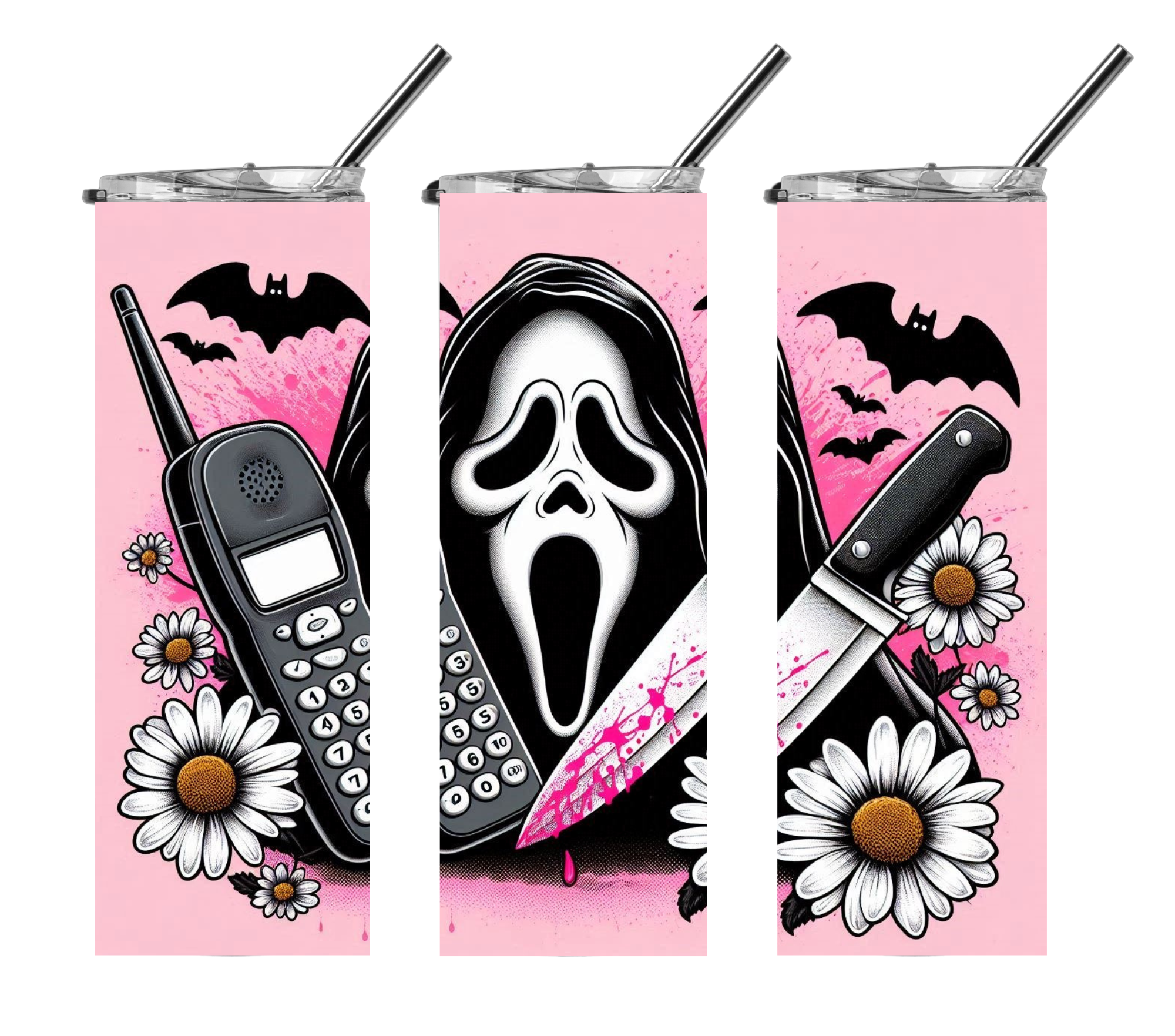 Pink Halloween scream 20 oz tumbler