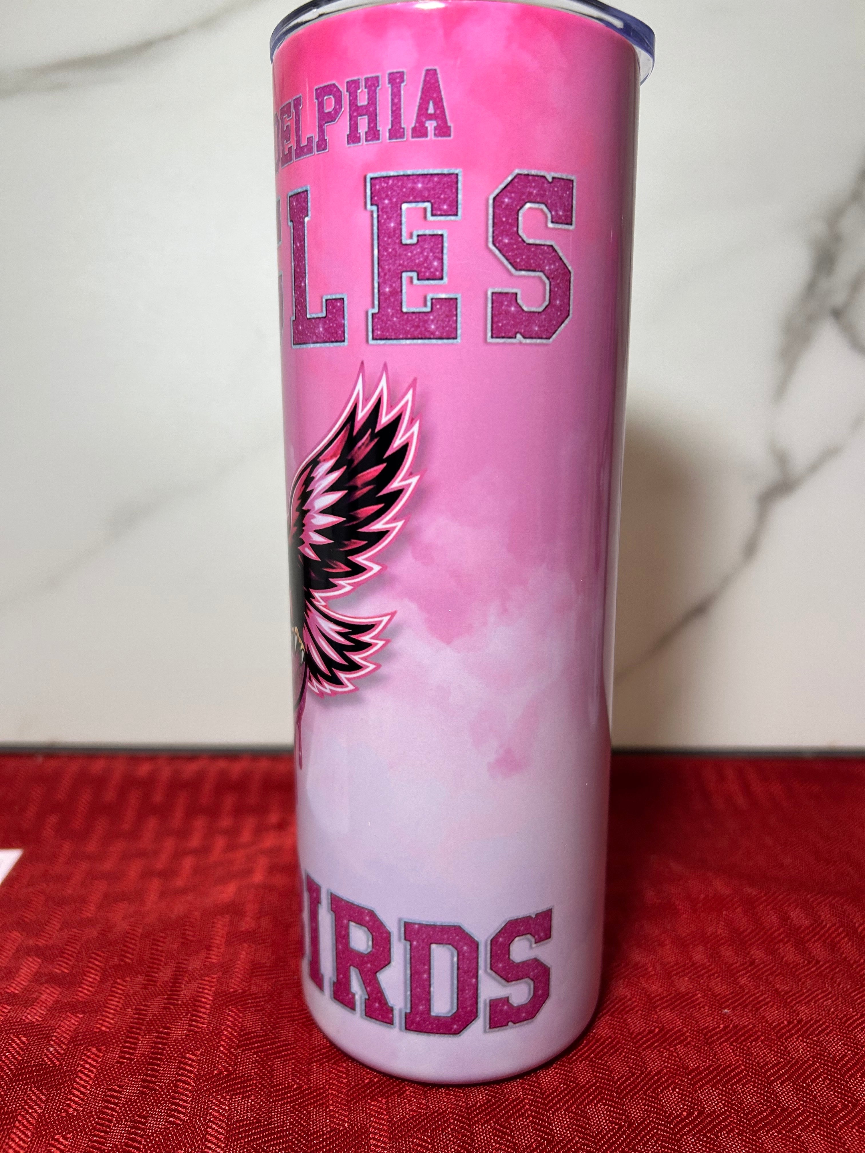 Pink Sparkly Philadelphia Eagles “Go Birds” 20oz Tumbler