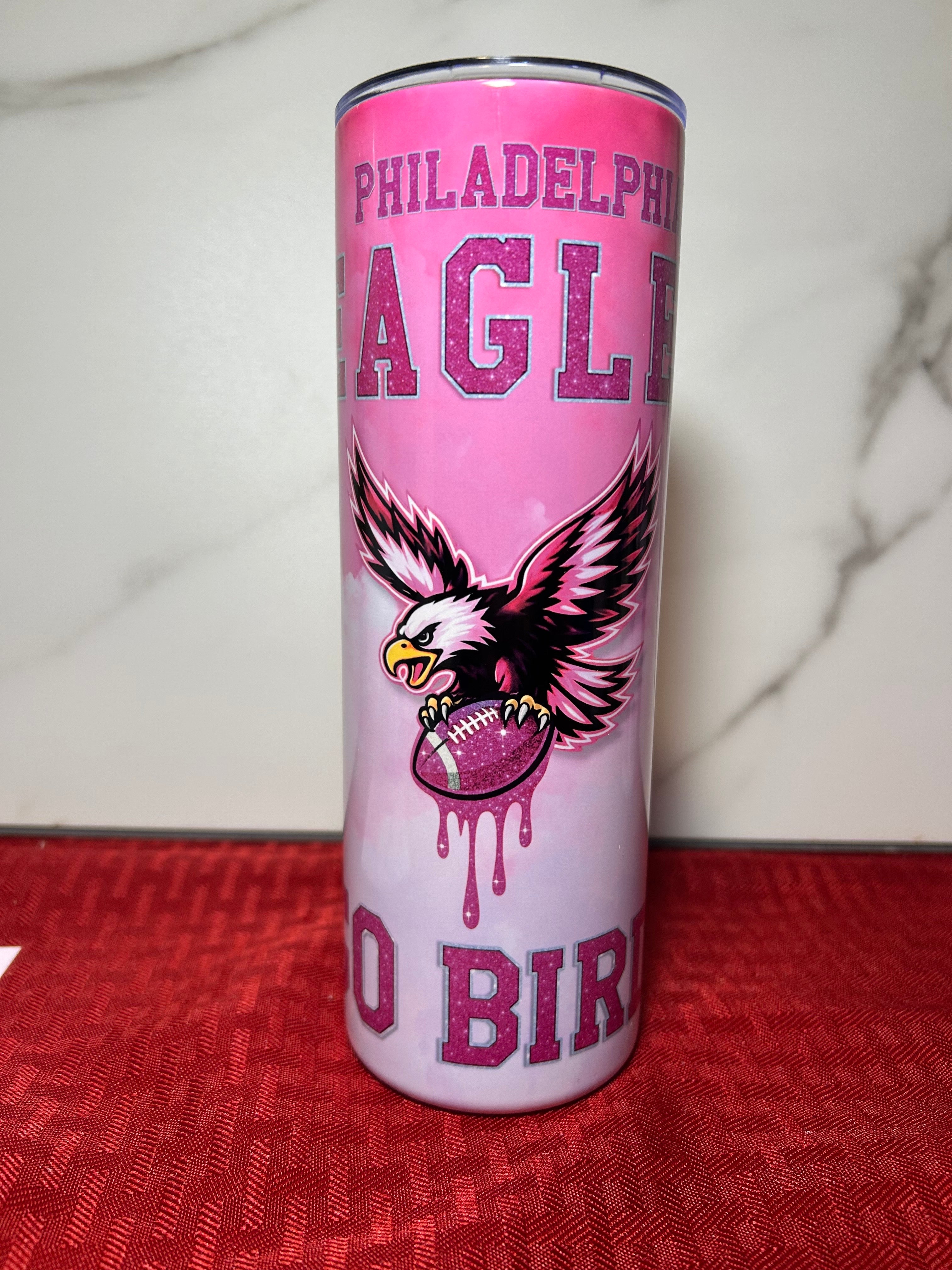 Pink Sparkly Philadelphia Eagles “Go Birds” 20oz Tumbler