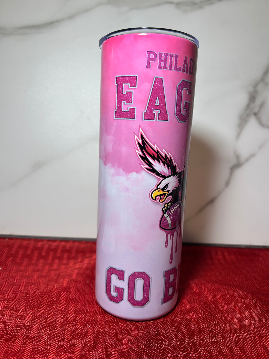 Pink Sparkly Philadelphia Eagles “Go Birds” 20oz Tumbler
