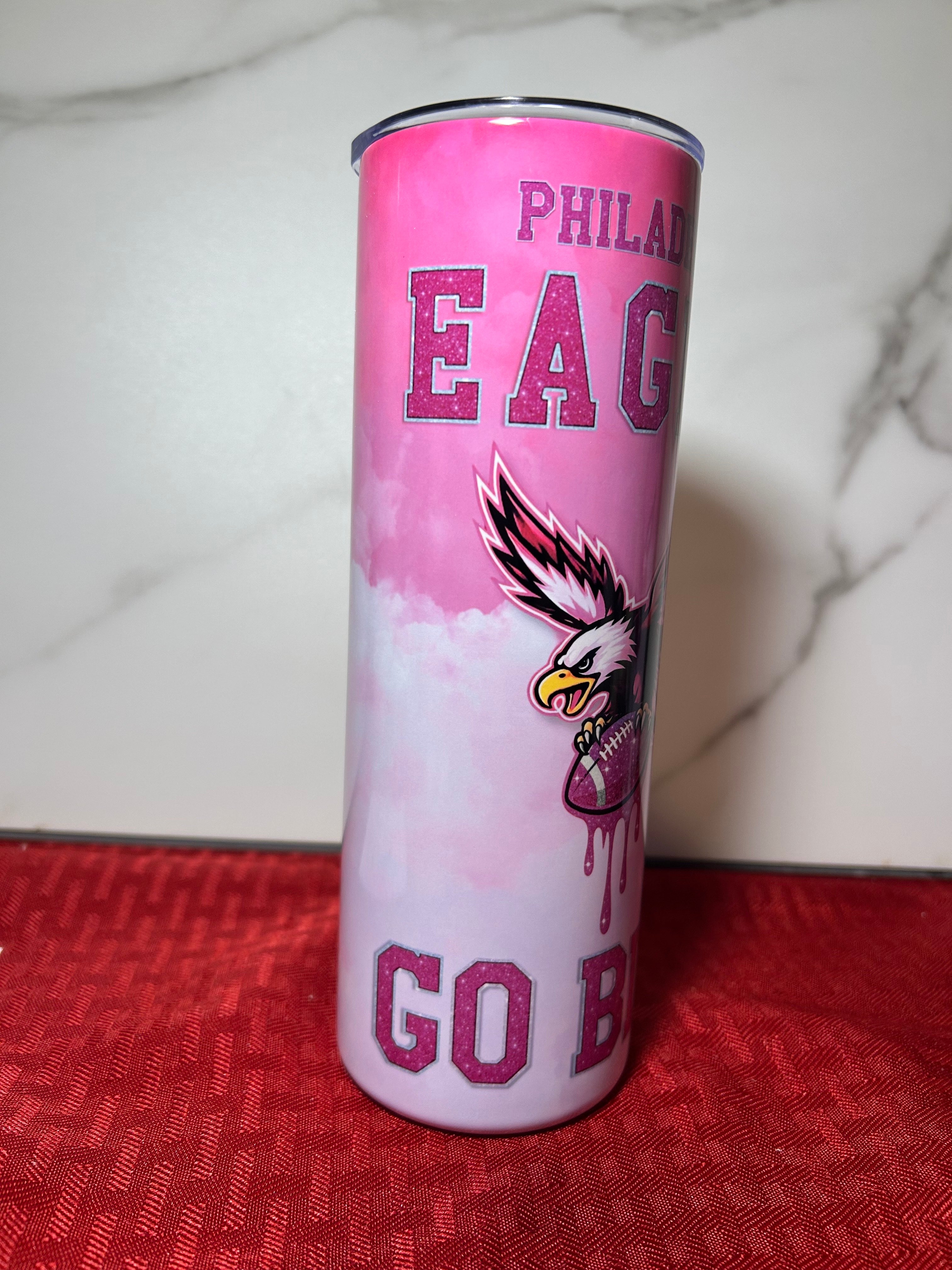 Pink Sparkly Philadelphia Eagles “Go Birds” 20oz Tumbler
