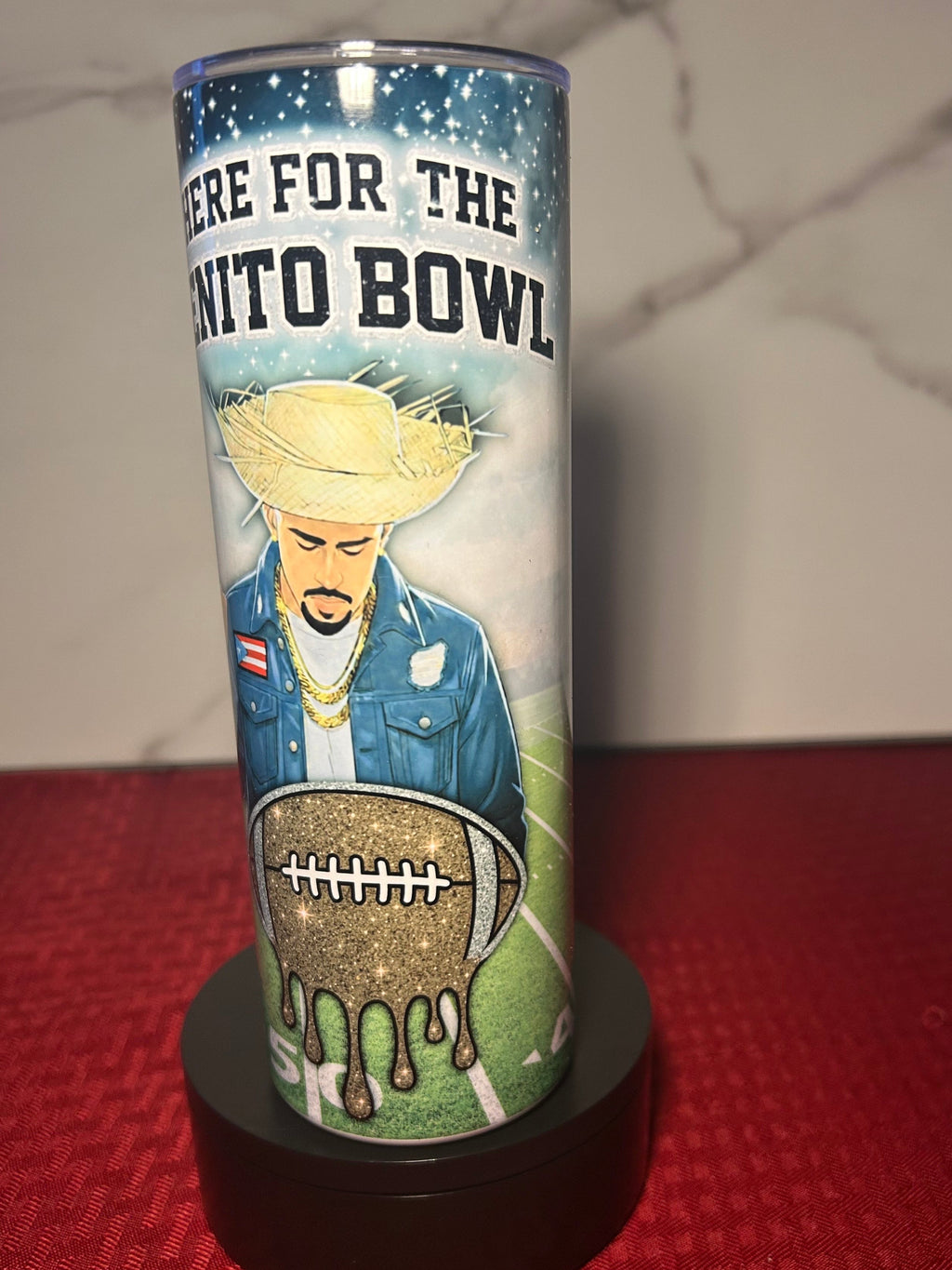 Here for the Benito Bowl Tumbler | 20oz Skinny Football Cup | Benito Inspired Super Bowl Cup | Glitter Football Tumbler