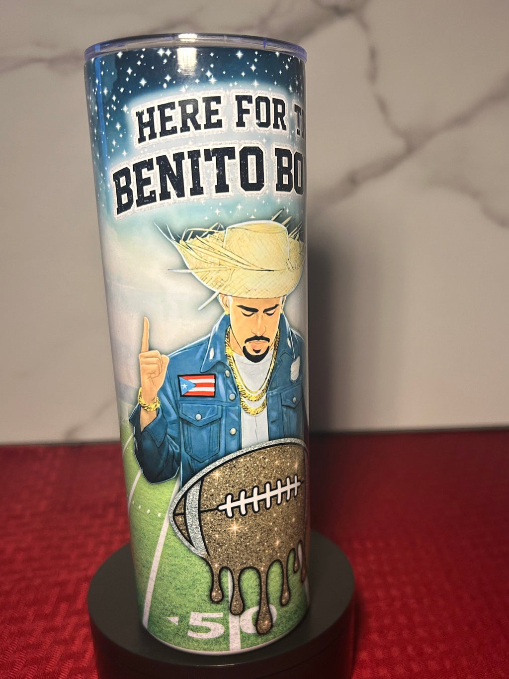 Here for the Benito Bowl Tumbler | 20oz Skinny Football Cup | Benito Inspired Super Bowl Cup | Glitter Football Tumbler
