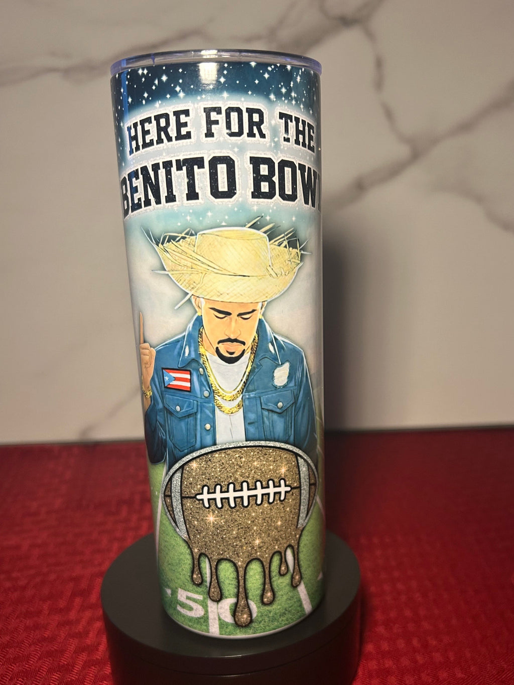 Here for the Benito Bowl Tumbler | 20oz Skinny Football Cup | Benito Inspired Super Bowl Cup | Glitter Football Tumbler