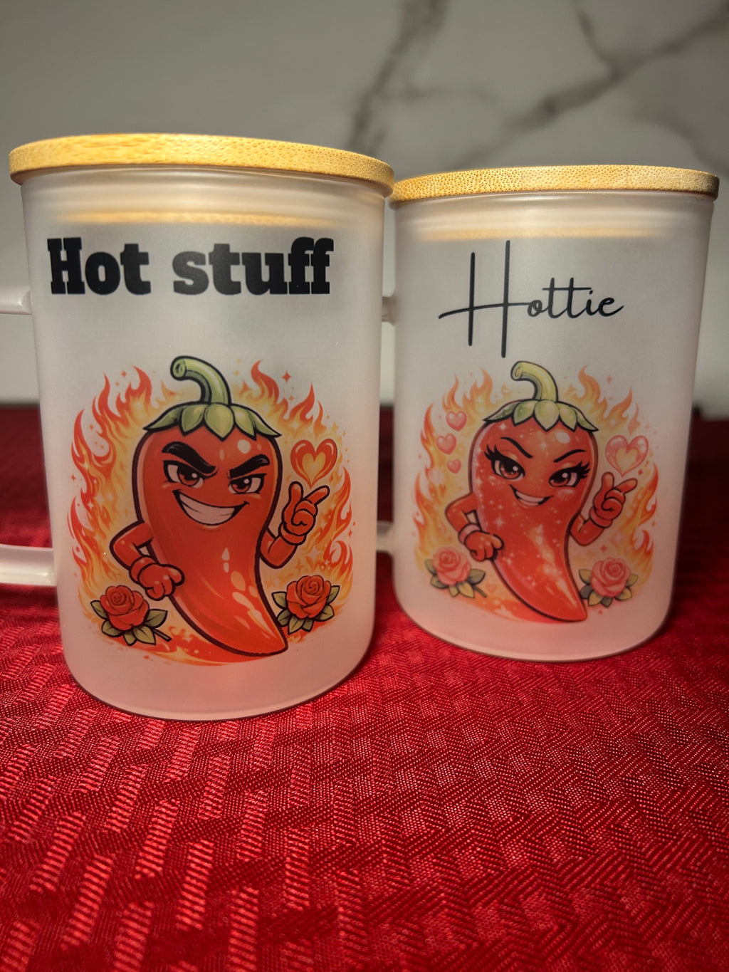 Valentine’s Day Couple Mug Set | Hot Stuff & Hottie Mugs | Funny His and Hers Coffee Cups | Couples Valentine Gift