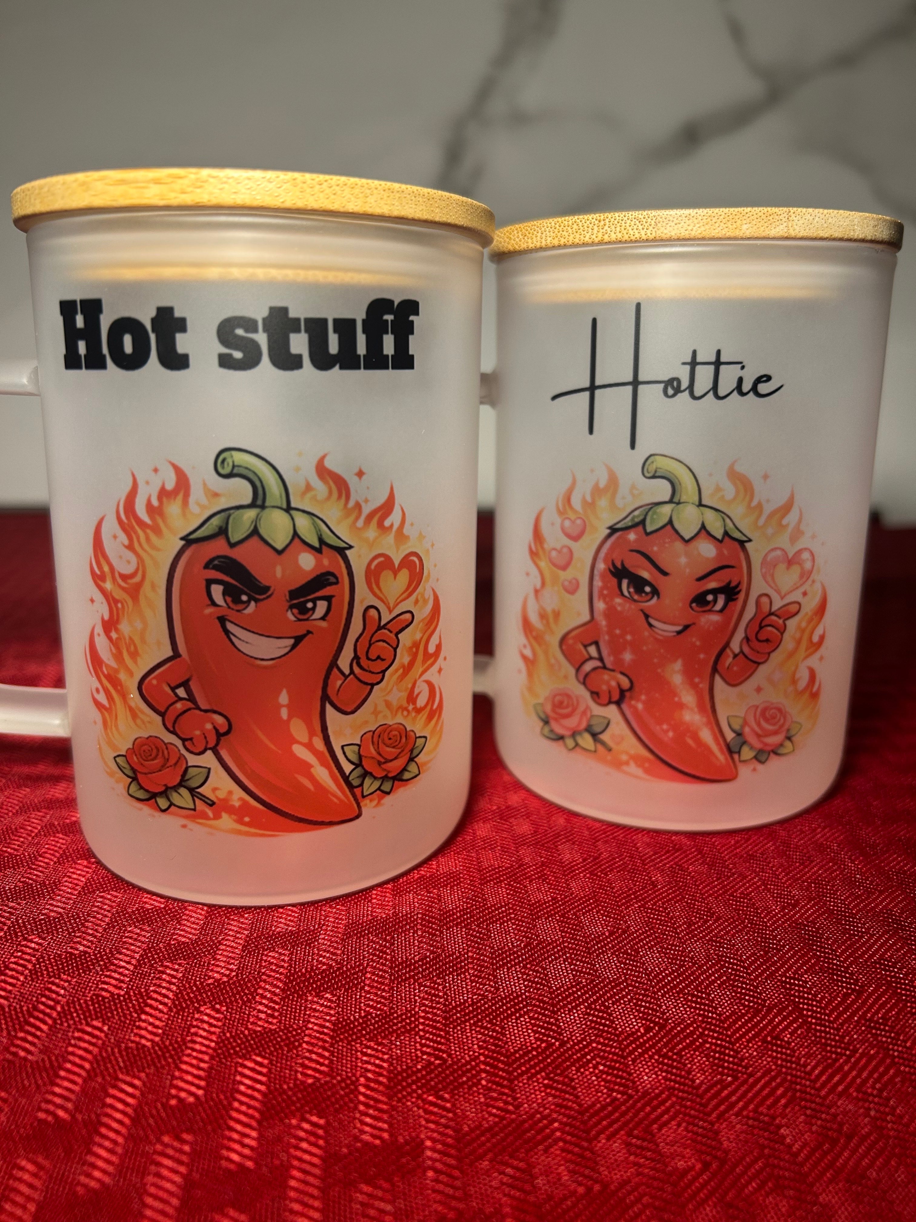 Valentine’s Day Couple Mug Set | Hot Stuff & Hottie Mugs | Funny His and Hers Coffee Cups | Couples Valentine Gift