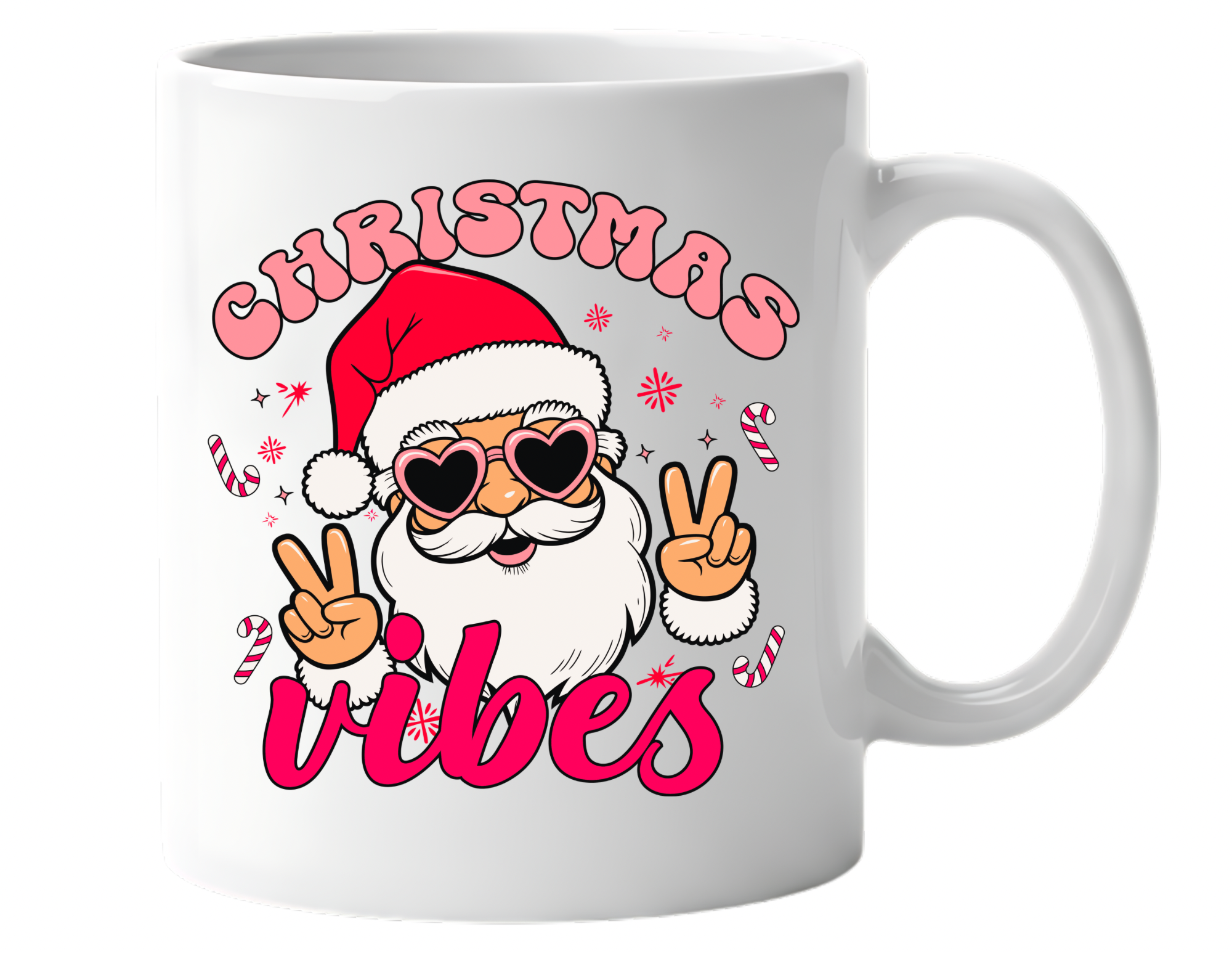 Christmas Vibes Santa Mug - 15 oz Ceramic Holiday Cup