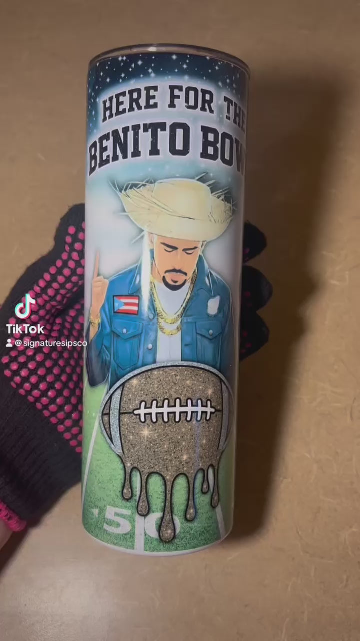 Here for the Benito Bowl Tumbler | 20oz Skinny Football Cup | Benito Inspired Super Bowl Cup | Glitter Football Tumbler